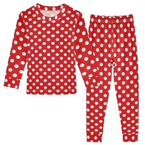 ALAZA Polka Dot Red White 2 Piece Pajama Set Long Sleeve Top and Pants Sleepwear Unisex