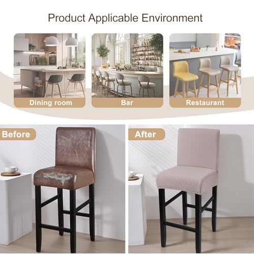 Image of SearchI Bar Stool Covers Set of 4, Stretch Barstool Seat Covers, Counter Height Chair Covers for Kitchen Dining Room Cafe (Check Jaquard Khaki)