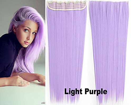 Beauty Wig World Women One Piece Long Straight Wavy Synthetic Thick Hair Extension Clip-on Hairpieces for Cosplay #Light Purple (Light Purple)