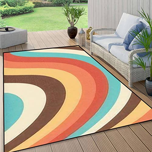 Rug Groovy Abstract Colourful Textured Wavy Shapes Design Carpet Soft Washable Kids Nursery Cool Throw Area Rugs For Living Room Bedroom Kitchen Entryway Floor Mat, 4'X5'3''(47X63Inch) #TOP6