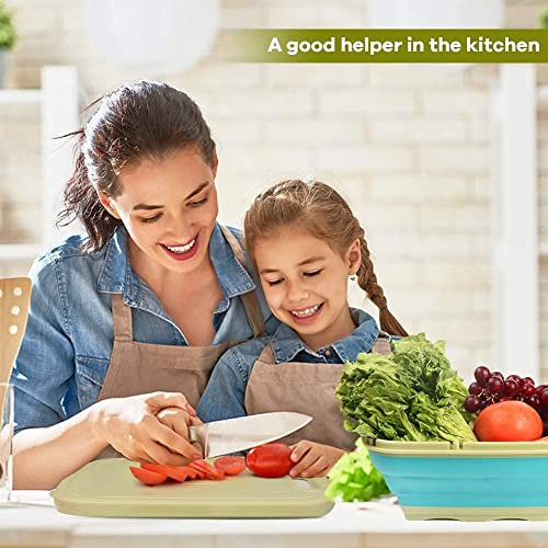 Buyone Collapsible Cutting Board, Foldable Chopping With Colander, 9-In-1 Multi Kitchen Vegetable Washing Basket Silicone Dish Tub For Camping, Picnic, Bbq, Kitchen-Green, Lsbl1T, One Size #TOP7