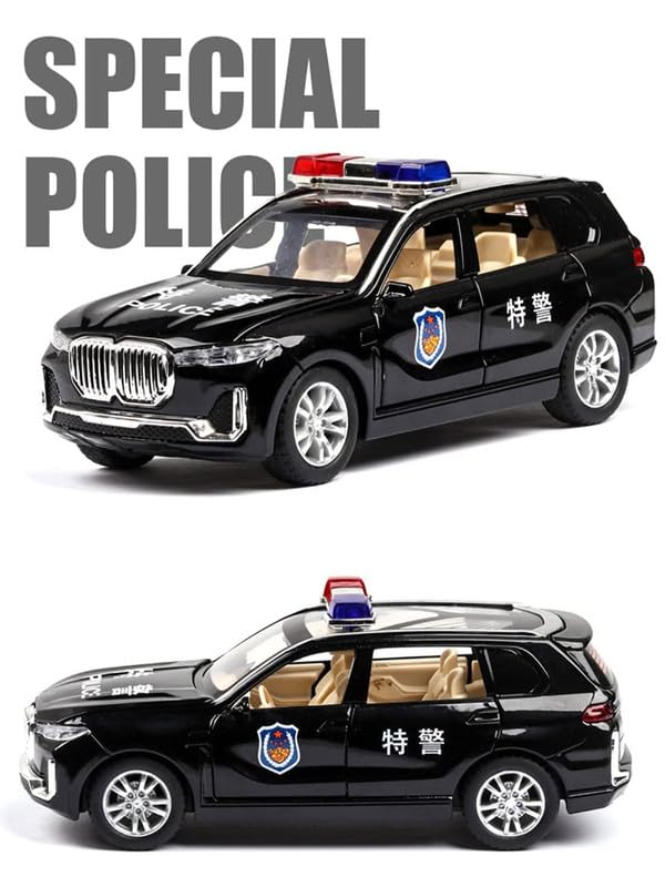 Image of Play Boy 1:32 BMW X7 Police Model Diecast Metal Alloy Pullback Toy Vehicle with Openable Doors Light and Music Car for Kids (Multicolor)