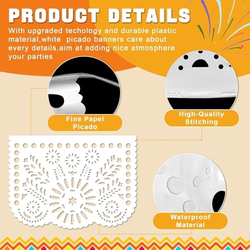 Image of 6 Pack White Papel Picado Banner Mexican Party Banner Wedding Fiesta Party Dia De Los Muertos Cinco De Mayo Mexico Decoration,Papel Picado Mexicano para Decor