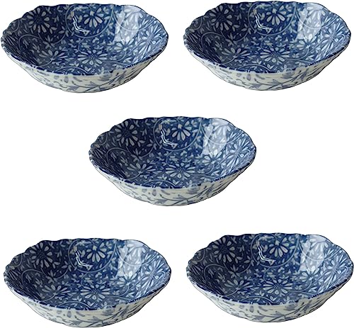 和食器 藍染花唐草 16cm ボウル 5個 セット レンジ可 食洗機対応 美濃焼 日本製 中鉢 煮物鉢 シリアルボウル サラダボウル