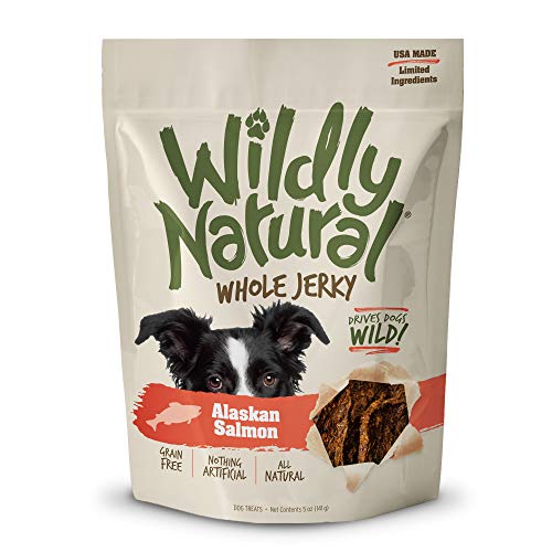 Wildly Natural Whole Jerky Dog Treats | Limited Ingredient, Made in USA Jerky | Grain Free & Nothing Artificial | Alaskan Salmon, 5 oz, White