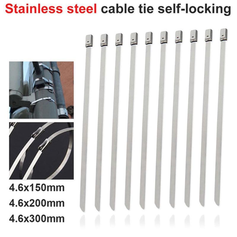 Fascetta stringicavo 100 pezzi Fascette stringicavo in acciaio inox con chiusura a zip in metallo Fascette stringicavo multiuso con chiusura a zip Fascette stringicavo (Colore: 100 pezzi 300 mm)