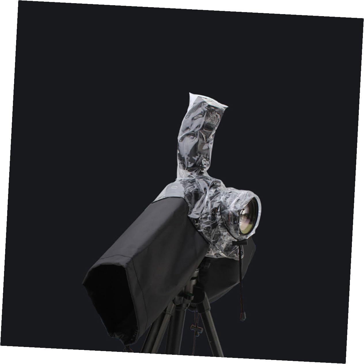 PRETYZOOM Camera Rain Cover with Drawstring Arm Sleeve and Lens Protector, Waterproof Dustproof DSLR Camera Protective Cover for Outdoor Photography, Black