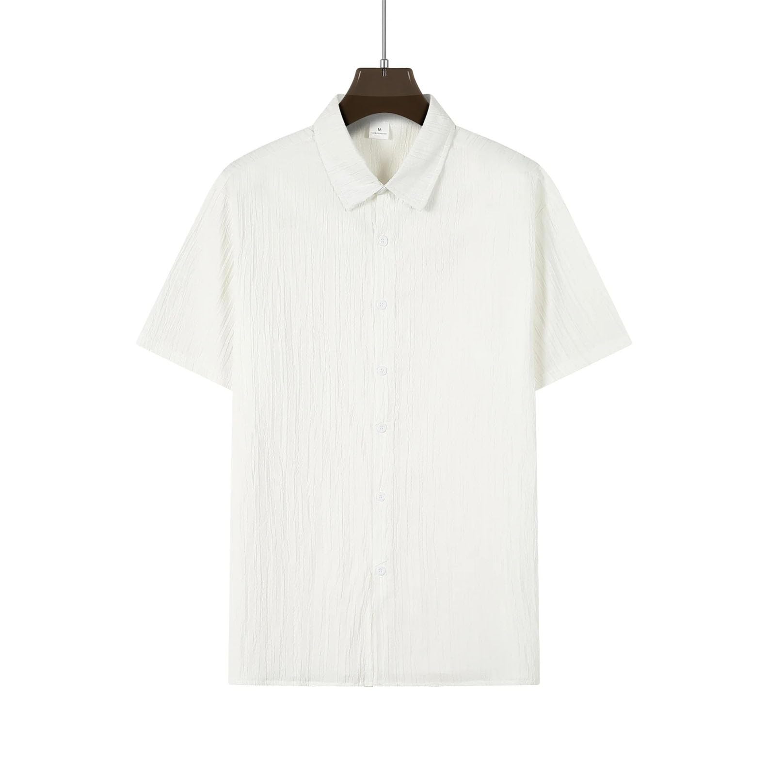 Camisa de manga corta para hombre, de lino, a rayas, informal, holgada, con solapa, para playa