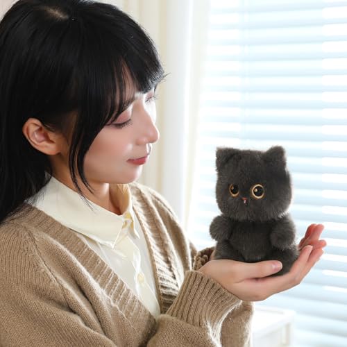 Image of Ditucu Palm-Sized Cat Stuffed Animals Cute Soft Plush Dolls Small Plushies Toys Gifts for Kids Grey 6 inch