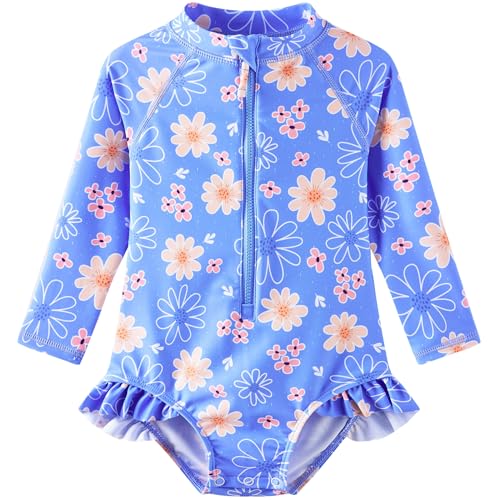 Image of UMELOK Baby Girls' One Piece Swimsuit Rash Guard Swimwear Long Sleeve with UPF 50+ Sun Protection