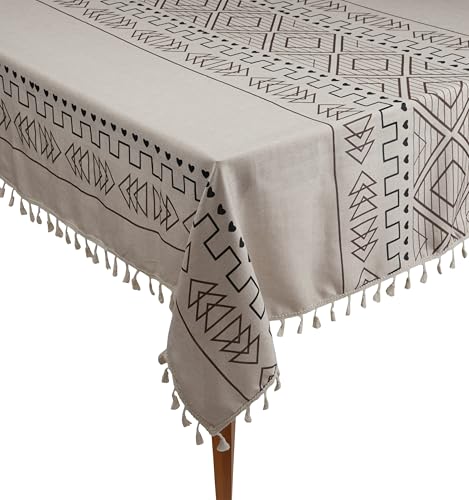 Image of Cortina Tablecloth for Dining Table Waterproof Table Cover, Cotton Linen Fabric Rectangle Tablecloth (Boho-Black, 6 Seater)