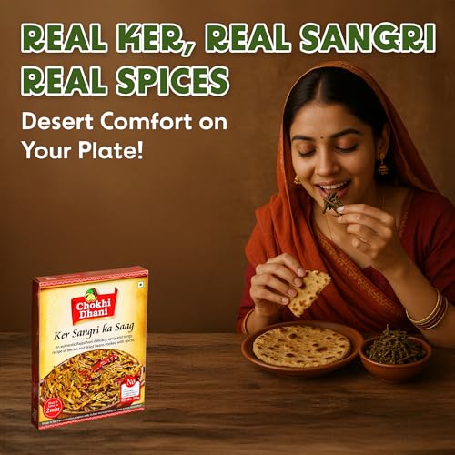 Image of Chokhi Dhani Ker Sangri Ka Saag Ready-to-Eat Meal 300g | Authentic Rajasthani Specialty Curry | Instant Heat & Eat | Vegetarian Home Style Food | Microwavable Curry Pack | Pack of 1 | ready to eat meals
