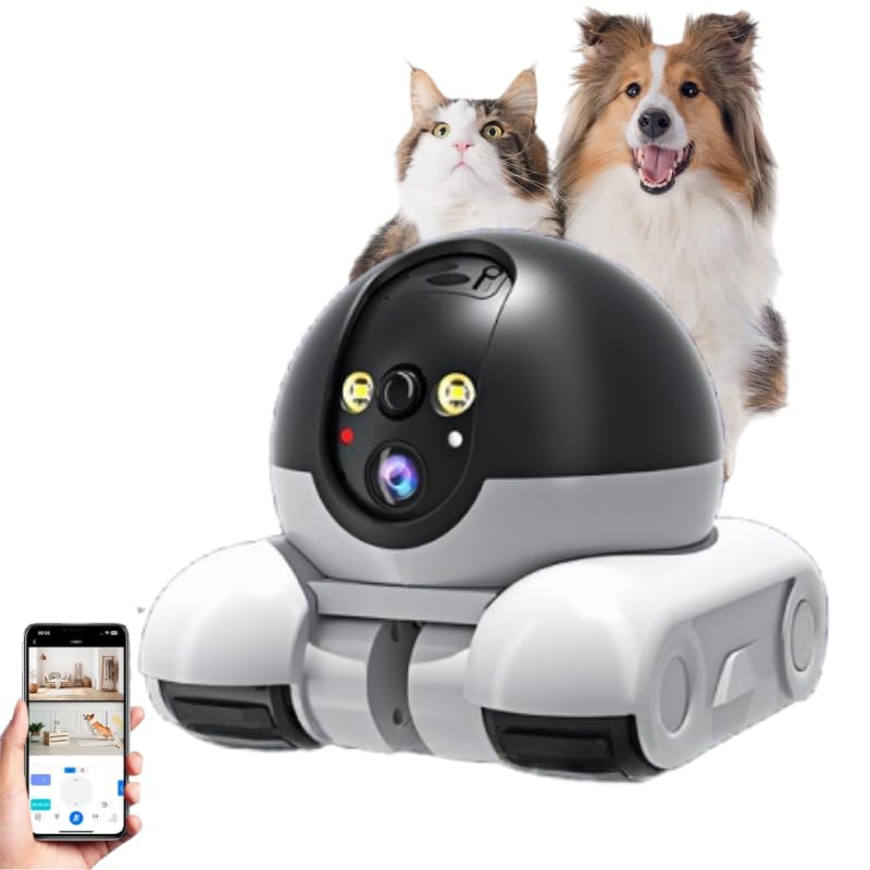 Tangxi Robot per Fotocamera per Animali Domestici, Telecamera di Sicurezza Domestica su Ruote, Monitor Mobile per Interni a Doppia Lente 1080P, Conversazione a 2 Vie e Controllo APP