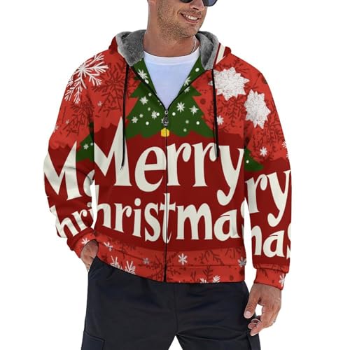 Sweat à capuche zippé homme avec motif flocon de neige et sapin de Noël en polaire chaude pour l'hiver