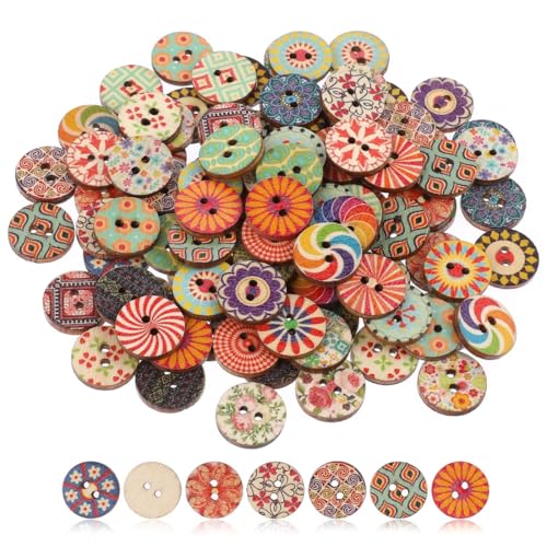 SGERUFZ 100 Piezas Botones de Madera Vintage para Manualidades Retro Botones de Resina para Coser Botones de Flores Mixtas de Madera DIY (15 mm) (Multicolor)