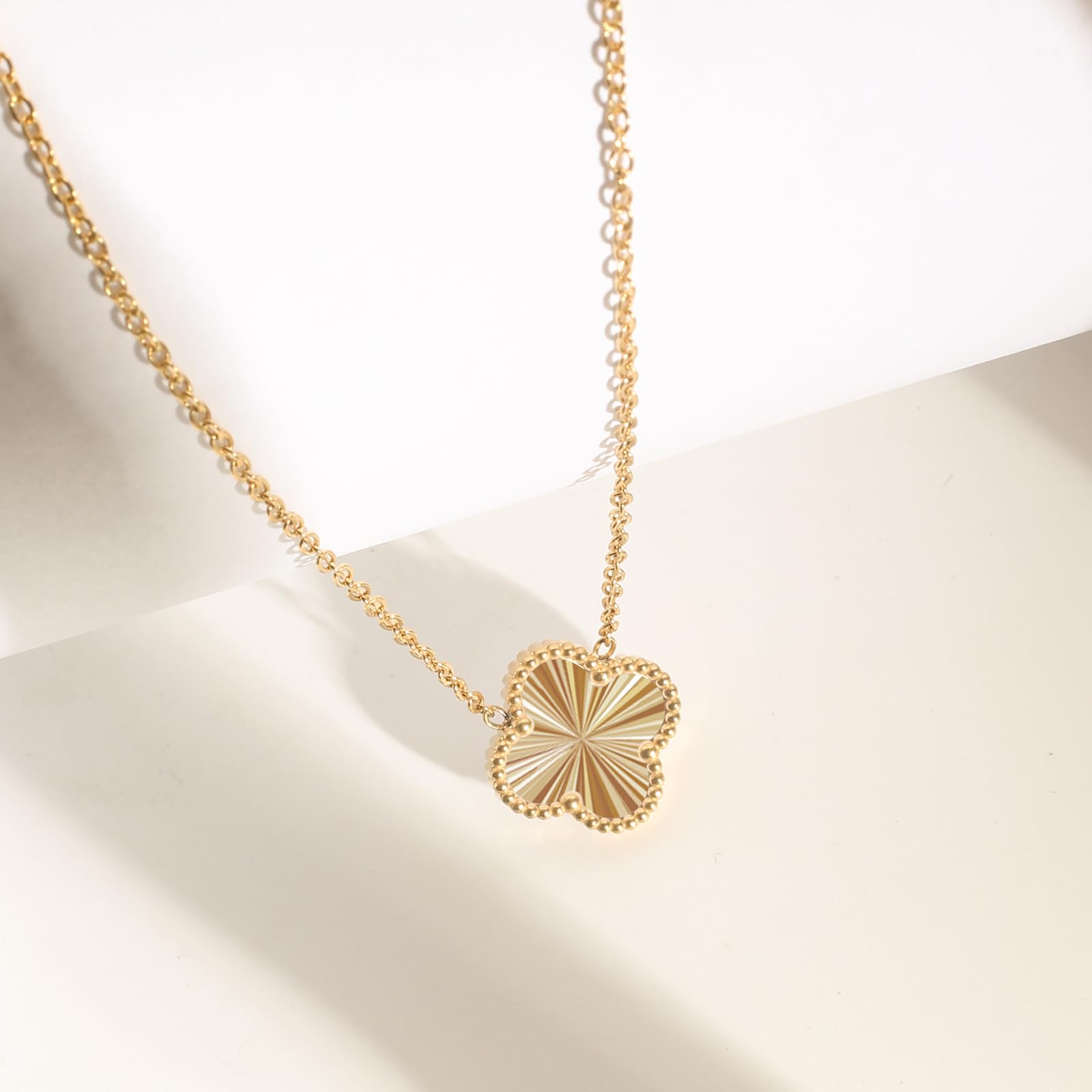for Double Sided Fritillaria Lucky Four Leaf Clover Necklace 18K Gold Plated Simple Fashionable Necklace for Women