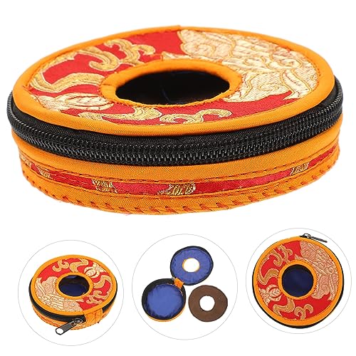 SHOWERORO Meditation Bell Case with Protective Bell Storage Bag for Tingsha Cymbals and Buddhist Bells Handmade Nepal Style Compact 3.93 Inch Bronze Cover for Hand Percussion - Thumbnail 4
