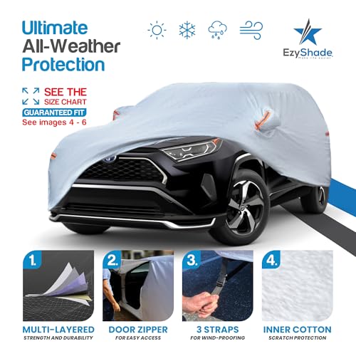 Image of EzyShade Multi-Layer SUV Car Cover Waterproof All Weather - See Vehicle Size-Chart - Outdoor Full Exterior Covers for Automobiles - Heavy Duty Tarp Jeep Rav4 Equinox Trax CRV. Size S0 (See SizeChart)
