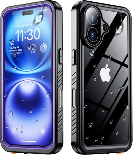 SPIDERCASE for iPhone 16 Case with Lanyard 12FT Military Heavy Duty Rugged IP68 Underwater Full Body Sealed Protection Phone Case 6.1 [Built-in Camera & Screen Protector] Purple