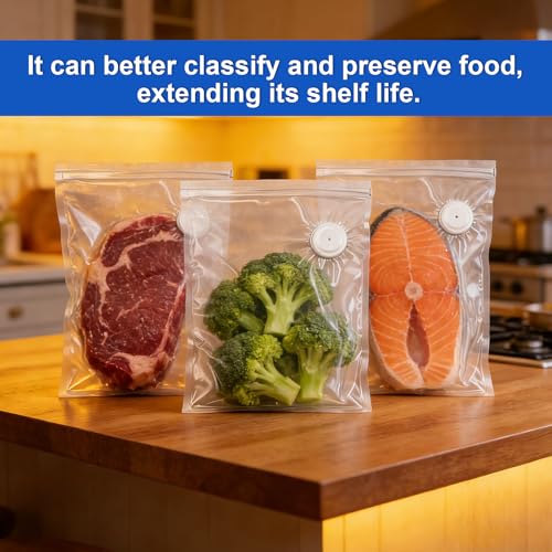 Image of RAIN SPIRIT Reusable Vacuum Sealer Bags for Food, 60 Packs (20L&20M&20S) BPA-Free Food Storage Bags, Leakproof Sous Vide Bags for Freezer, Microwave, Dishwasher Safe, Preserve Freshness for Meal Prep