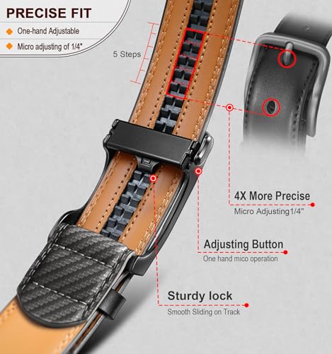 Image of BULLIANT Men Ratchet Leather Belt True-to-size 1 3 /8 inch-Gift Boxed | Smooth Sliding for Micro Fit | Holeless for Dress or Casual