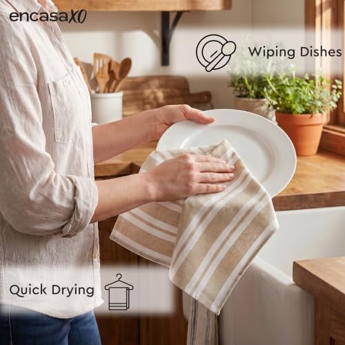 Image of Encasa XO Kitchen Towels Cotton Pack of 4 | 70x45 cm, Franca Beige Combo - Dish Cloths | Highly Absorbent Cleaning & Wiping Cloths for Kitchen | Reusable Tea Towels
