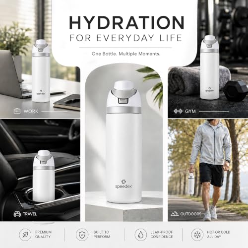 Image of Speedex Coral 500 Stainless Steel Vacuum Insulated Water Bottle 950ml | Thermosteel Flask | Hot 18Hr Cold 24Hr | Flip Straw Lid Sipper | Kids Boys Girls Men Women Office School Gym Travel | White