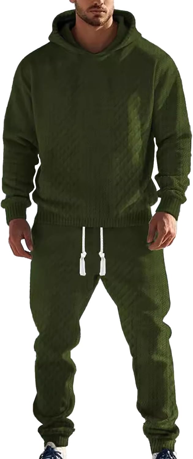 Mens 2 Piece Jacquard Knit Outfits Jogging Pullover Sweatshirts Joggers Sweatpants Set Tracksuits Sweatsuit Sets