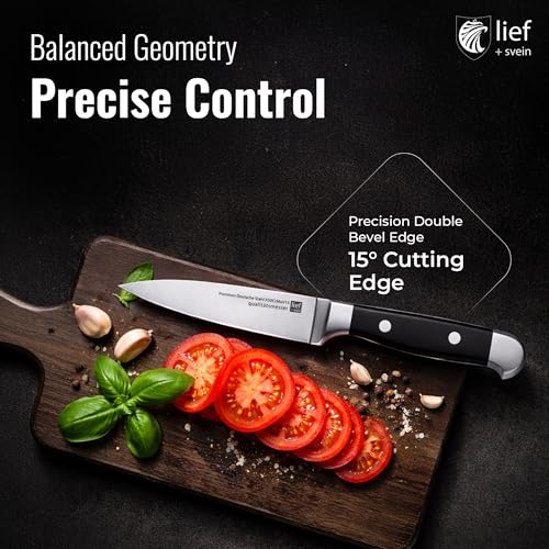 lief + svein German Steel Knife Block Set, 15-Piece Kitchen Knife Sets. German Stainless 1.4116 Steel. Unique Kitchen Knives Set with Ipad Holder. Ideal Knife Set with Block and Sharpener.