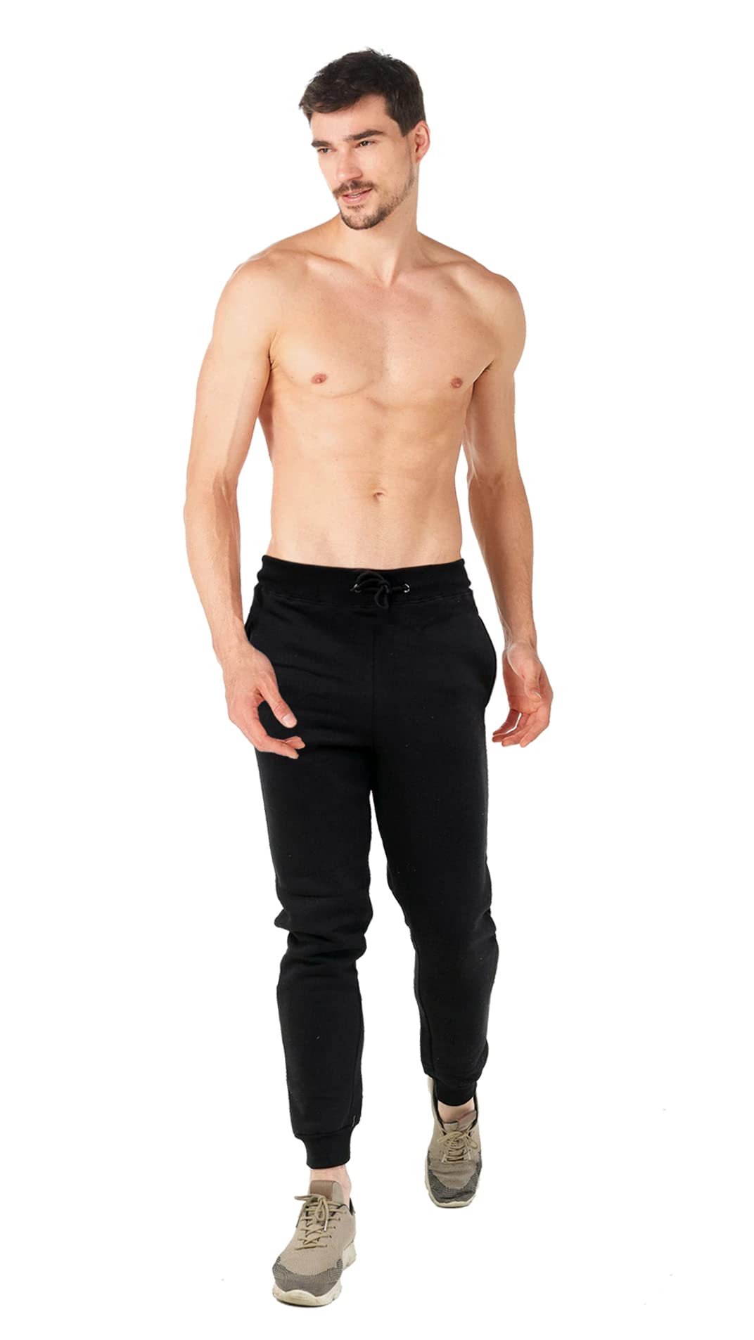 I-Smalls Men's Black Cuffed Skinny Trousers Running Gym Joggers Tracksuit Bottoms Sweatpants (Black) Xl
