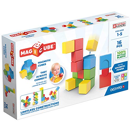 Geomag - Magicube Full Color - Cubes Magnétiques à Empiler pour Bébé d'1 an et Plus - 4 Couleurs - 16 Blocs de Construction - 1-5 Ans - 100% Plastique...