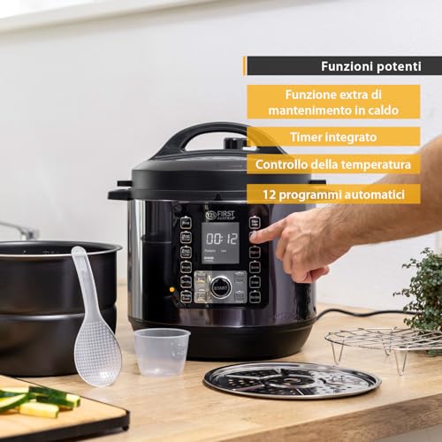 TZS First Austria - Pentola a pressione elettrica 6L con 12 programmi automatici - Multicooker 1000W come cuociriso, vaporiera, Crock Pot ecc. - Multivarka elettrico a pressione incl. libretto ricette - immagine 5