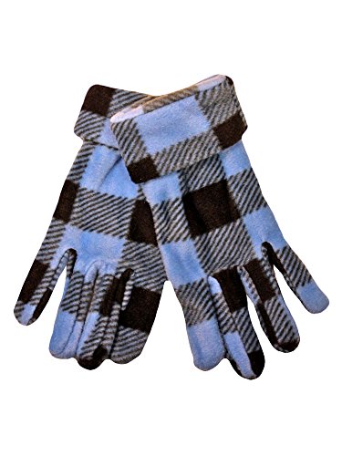 Blue & Black Plaid Fleece 3 Piece Hat Scarf & Glove Set3