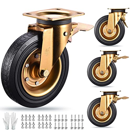 8" Casters Set of 4 Heavy Duty Plate Casters with Dual Locki...