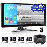 Roinvou 4K RV Backup Camera System, 10.36'' Touchscreen DVR Quad Split Monitor with 4 1080P AHD Cameras, Loop Recording, Parking Monitor & Assist Lines, Bluetooth Music, Image Flip, Free 64GB Card