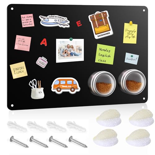 Schwarzes Metall Magnettafel Magnet Wand 22x32cm Magnetwand Magnetische Kreidetafel Magnethalter mit Zauberklebern und Schrauben für Zuhause Küche und Büro