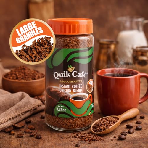 Image of QuikCafe Premium Instant Coffee 100g - Agglomerated, Arabica Coffee and Chicory Coffee blend from the majestic hills of Coonoor | Rich aroma, All Natural Ingredients, Preservative-Free 3.52 oz of Perfection