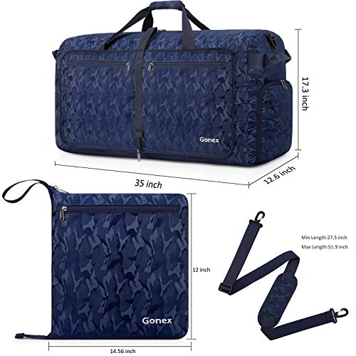 Gonex 150L Travel Duffel Bag Foldable Extra Large Duffle Bag XL Heavy Duty for Men Women for Luggage Shopping Black and Blue Camouflage