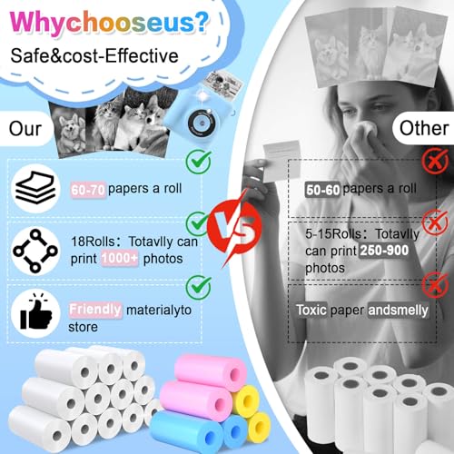 18 Rollen Kinderkamera-Papierrolle, Nachfüllpackung, kompatibel mit den meisten Sofortdruckkameras für Kinder (5,7 x 2,5 cm)