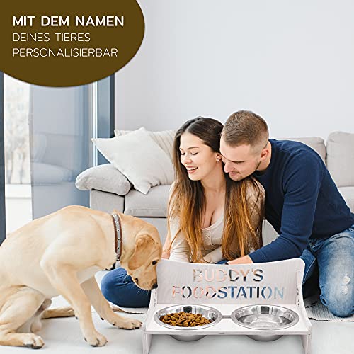 INEXTERIOR Futterstation - Futterbar für Hunde und Katzen - in Groß und Klein erhältlich - aus Birkenholz - personalisierbar - Made in Germany