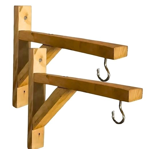 2 - Suportes Plantas Mão francesa Madeira Macramê Eucalipto 20cm - Ideal para Varanda, Jardim Vertical e Decoração Natural(Envernizado Mel)