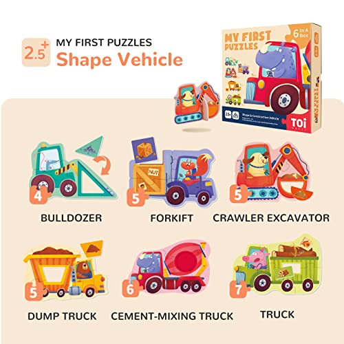Image of TOI 6 Packs Large Piece Jigsaw Puzzles for Kids Ages 3-5 - Vehicle | My First Puzzle, Animal Shaped Floor Puzzles for Beginner, Preschool Learning Game, Educational Activity for Boys Girls Gift