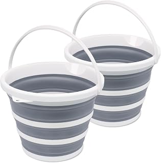 2 Pack Goderewild Collapsible Bucket Mop Bucket 2.6 Gallon(10L) for House Cleaning, Travel, and More - Lightweight, Foldable, and Portable for Outdoor Adventures(Grey-Round 2 Pack)