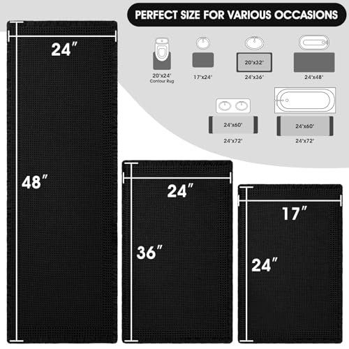 Upgraded Waffle Bath Mat Set 3 Piece Black-Bordered, Super Absorbent Non-Slip Quick Dry Bathroom Rugs with Tassels, Machine Washable Ultra Soft Boho Bath Rugs for Floor, Bath Mats Boho Farmhouse Decor by ACCUMTEK - Used condition - Image 2