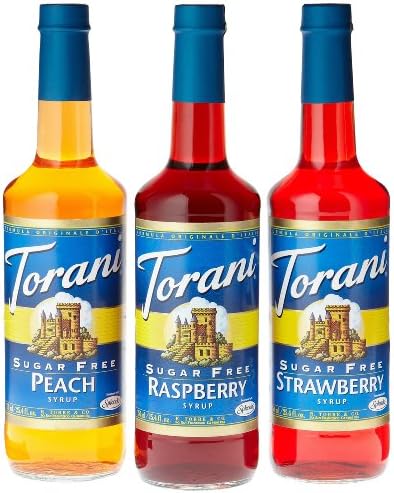 Torani Sugar Free Fruit Flavor Syrup Variety Pack - Raspberry, Strawberry, Peach, 25.4 Fl Oz (Pack of 3)