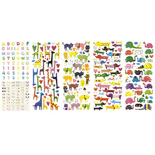 Allydrew 3D Puffy Adhesive Stickers Puffy Stickers For Crafts & Scrapbooking (5 Sheets) - Letters, Numbers, Elephants, Cats, Giraffes, Dogs #TOP3