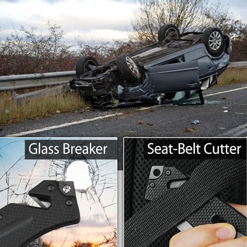 Image of NedFoss FA49 Pocket Knife for Men, 4-in-1, 3.5 inch 8Cr14Mov Steel, G10 Handle | Classic, Multitool, Glass Breaker, Seat Belt Cutter, Bottle Opener, Clip, Survival Knife for Emergency Rescue Situations EDC