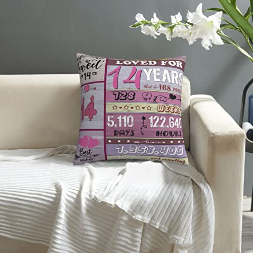 Gifts For 14 Year Old Girl, 14 Year Old Girl Gift Ideas, 14Th Birthday Decorations For Girls, Sweet 14-Year-Old Girl Gifts For Birthday, Happy 14Th Birthday Throw Pillow Cover 18X18 (1Pc Pillowcase) #TOP2