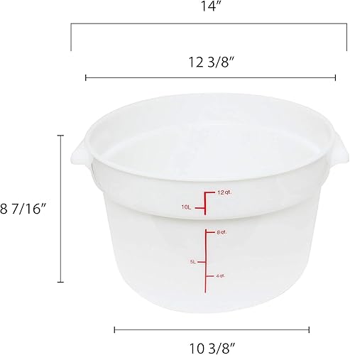 Miniatura 2 de Contenedor redondo de polipropileno blanco de 12 cuartos de galón, contenedor de almacenamiento de alimentos que ahorra espacio, contenedores de