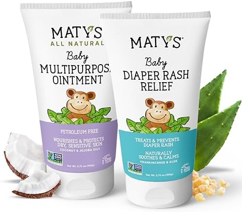 Matys Baby Diaper Rash Relief & Multipurpose Ointment 2pk Combo for Babies 2 months +, Protection for Irritated Skin, Petroleum Free, 3.75oz each tube